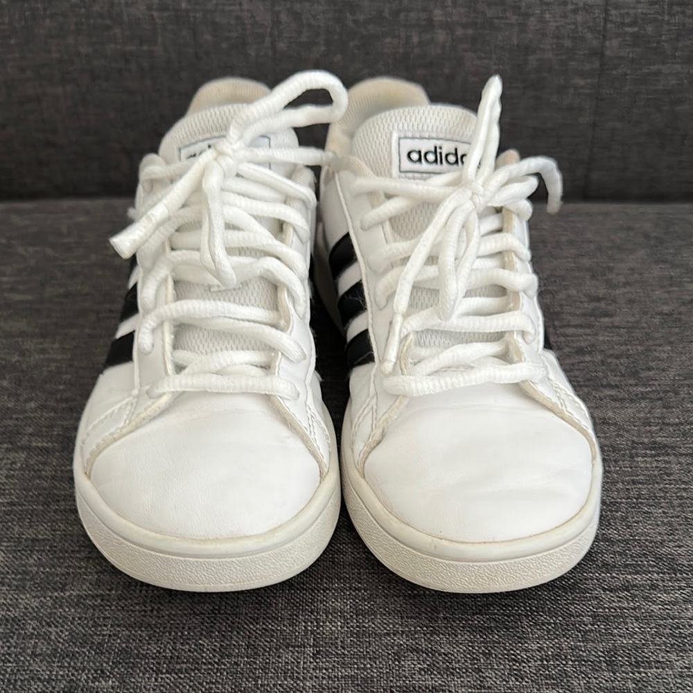 Adidas White and Black Textured Leather Sneakers